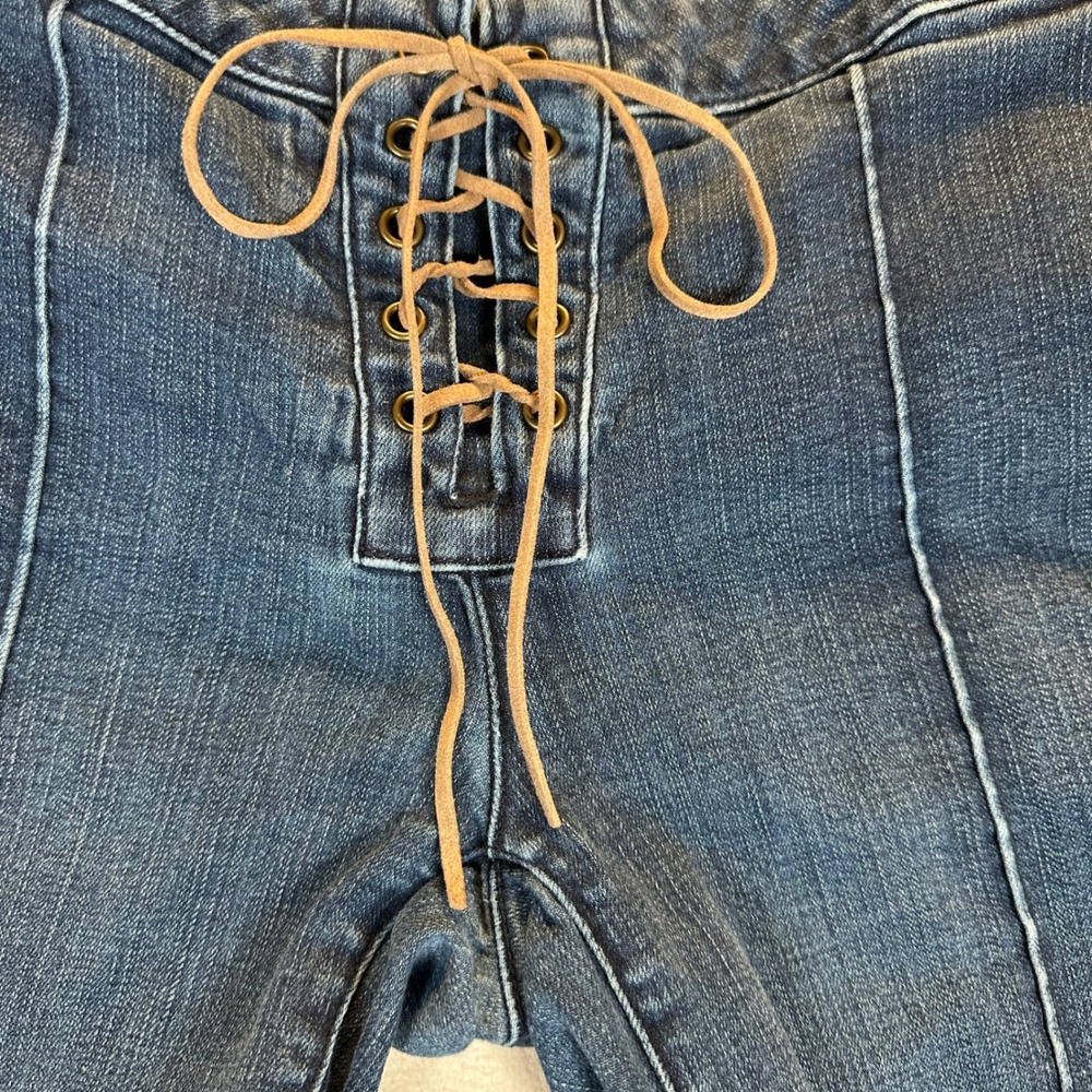 Idyllwind Miranda Lambert Blue Lace Up Front Flare Jeans Size 10/34 70s Western - Picture 8 of 10